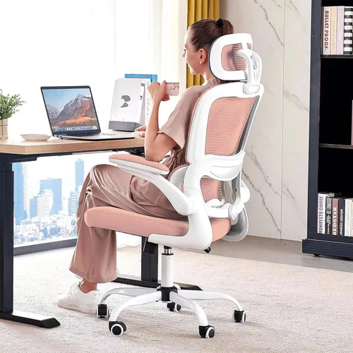 Vista 12 de TRALT - Silla de oficina ergonómica con soporte lumbar, color beige, 1