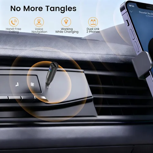 Vista 2 de Maedhawk - Adaptador auxiliar Bluetooth 5.4 de 0.138 in para automóvil, cancelación de ruido Micrófono integrado para llamadas manos libres, audio