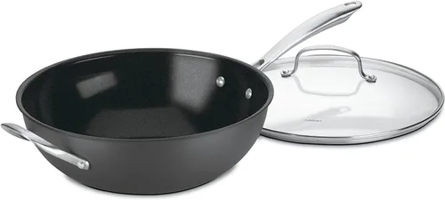 Vista 3 de Sartén antiadherente con tapa Cuisinart GreenGourmet, anodizado durable, Parrilla cuadrada, Negro
