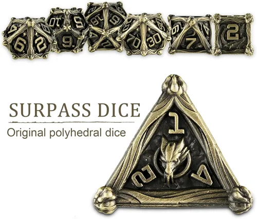 Vista 4 de Surpass DND - Juego de dados de metal, 7 piezas, para juegos de rol, dados poliédricos, regalos de mazmorras y dragones (turquesa antigua)