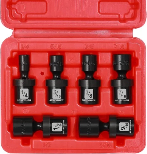 Vista 7 de MIXPOWER Juego de 6 piezas de enchufe de impacto universal poco profundo de 1/4" Drive SAE, 1/4" - 9/16", enchufe giratorio con oscilación flexible