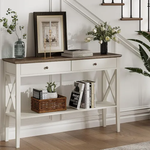 Vista 13 de ChooChoo - Mesa de entrada de granja de 39 pulgadas con cajones y estante de almacenamiento 11.8"D x 39.4"W x 31.5"H, Console Table, Sofa Table