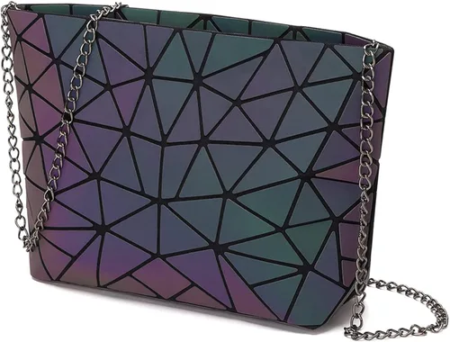 Vista 6 de ESOVIO Bolso de mano holográfico geométrico con bolso cruzado para mujer bolso iridiscente reflectante Bolso de mano holográfico geométrico