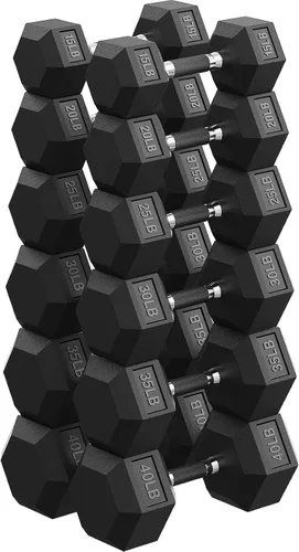 Vista 15 de Dumbbell Set 45-550lb, Rubber Encased, Strength Training Home Gym PAPABABE Complete & Durable Cast Iron Core Odorless PVC Antiroll Hex