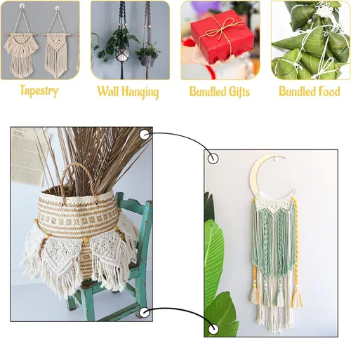Vista 5 de Cordón de macramé de 0.079 pulgadas, cuerda de algodón natural de 109 yardas, hilo de cuerda de macramé para manualidades, ganchos de pared