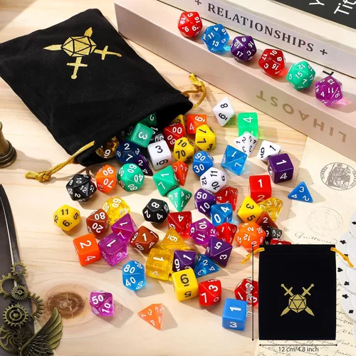 Vista 4 de 105 piezas, conjuntos de dados a granel, dados poliédricos con bolsa con cordón, juego de mesa de rol múltiple D4 D6 D8 D10 D% D12 D20