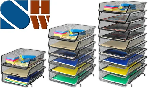 Vista 3 de Simple Houseware - Organizador de escritorio apilable para documentos y cartas, 3 paquetes, color negro