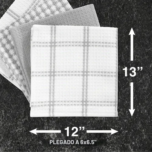 Vista 3 de T-Fal Paños de Cocina Premium con Textura de Waffle: Altamente Absorbentes, Súper Suaves de Larga Duración - 100% Algodón, Toalla de 12"x13