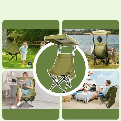 Vista 5 de Compatible for Portable Camping Chair with Shade Canopy Oversized Foldable Lightweight Chairfor Beach Outdoor Activities(Green 1P)