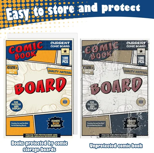 Vista 4 de Leffis 100 protectores para cómics, protectores de cómics de tamaño actual, protectores de cómics gruesos y duraderos de tamaño regular