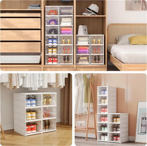 Vista 7 de Caja Organizadora de Almacenamiento para Zapatos 6 Niveles, Plegable y Colapsable, Apilable, para Zapatos de Tamaño 12, Sin Ensamblaje, para Hombres