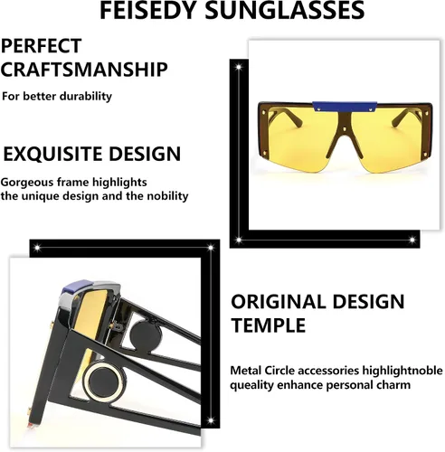 Vista 3 de FEISEDY Gafas de sol para mujer, de gran tamaño, cuadradas, con parte superior plana, para hombre, B4060