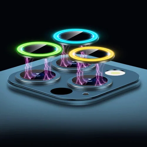 Vista 4 de Compatible con iPhone 11 Pro/11Pro Max/12 Pro Luminous Camera Lens Protector Ultra Thin Película de vidrio templado Protector de pantalla de cámara