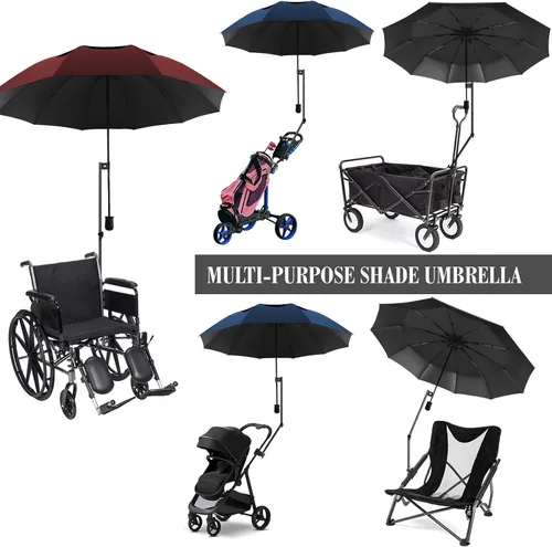 Vista 5 de HOBVO UPF 50+ Paraguas de golf con abrazadera universal ajustable, paraguas portátiles para la lluvia, apertura y cierre manual, para silla