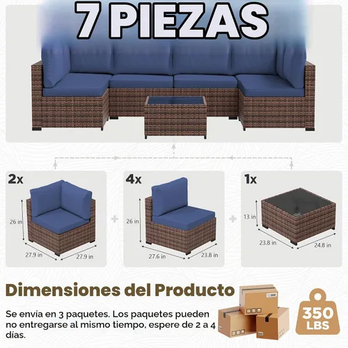 Vista 2 de LHBcraft Juego de muebles de patio al aire libre, 7 piezas seccionales para Azul marino