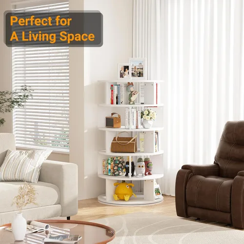 Vista 8 de Aheaplus Zapatero Giratório, Organizador de Zapatos de 5 Niveles de Madera para Clóset, Torre Giratoria de Zapatos de 360°, Estante de Blanco