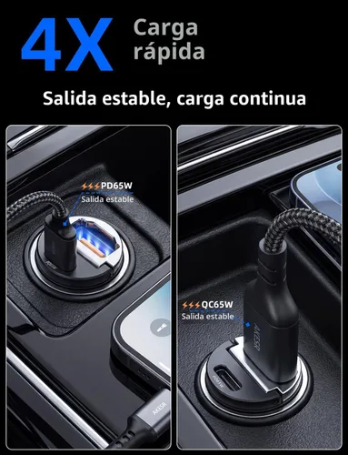 Vista 5 de AKESR Cargador de coche USB C de 65 W de carga rápida, accesorios de salida USB de 12 V para Carro, adaptador compacto para encendedor