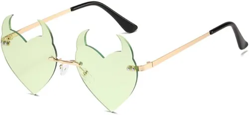 Vista 14 de ENTHYI Diablo Corazón Gafas de sol Rimless rave Moda Halloween Party Funny Negro