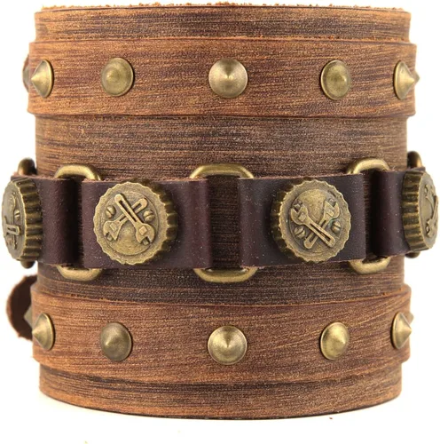 Vista 4 de STWTR Pulsera ancha de cuero con cinturón ancho para hombre, estilo punk, rock, moto, Sin gemas.