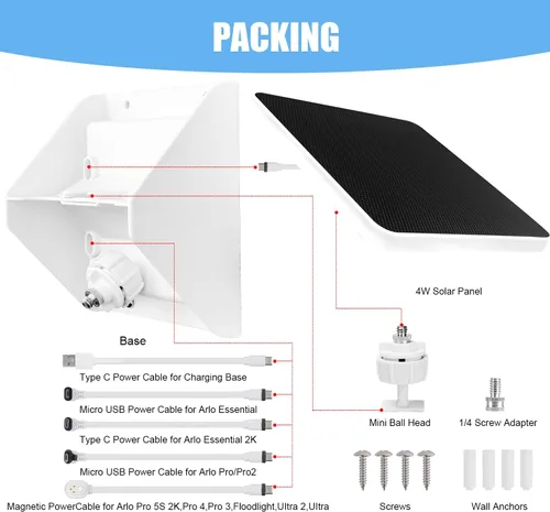 Vista 6 de Soporte de carga de panel solar de 4 W para Arlo Essential 2K (2ª generación), Essential XL, Essential Spotlight, Arlo Pro 6/6 XL, Pro 4/3/2, Pro 5S