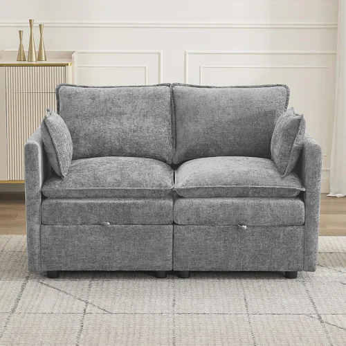 Vista 122 de Otomana cuadrada grande de 27 pulgadas con almacenamiento, reposapiés tapizado moderno con patas antideslizantes para sofá, mesa de café, sala