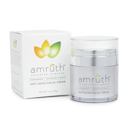Vista 7 de Amruth Resveratrol Crema facial antienvejecimiento diaria, tarro de 1 onza con bomba, ligera, reafirma y nutre la piel, suaviza la apariencia