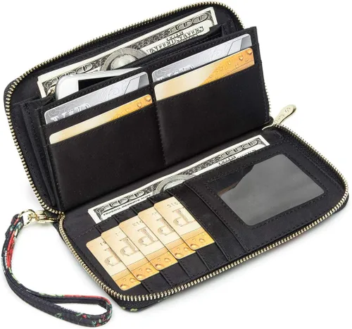 Vista 182 de Cartera de mano para mujer, estilo bohemio, con RFID, elegante, espaciosa con correa para viajes, capacidad para tarjetas, teléfono, dinero