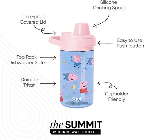 Vista 2 de Simple Modern Peppa Pig - Botella de agua de plástico para niños, popote Peppa Pig: Burbujas