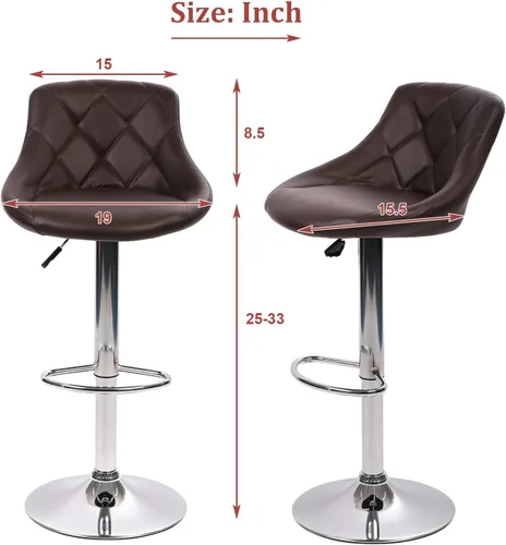 Vista 7 de TTY Store Juego de 2 taburetes de bar de piel sintética, modernos taburetes de bar giratorios de altura ajustable, sillas de bar con respaldo