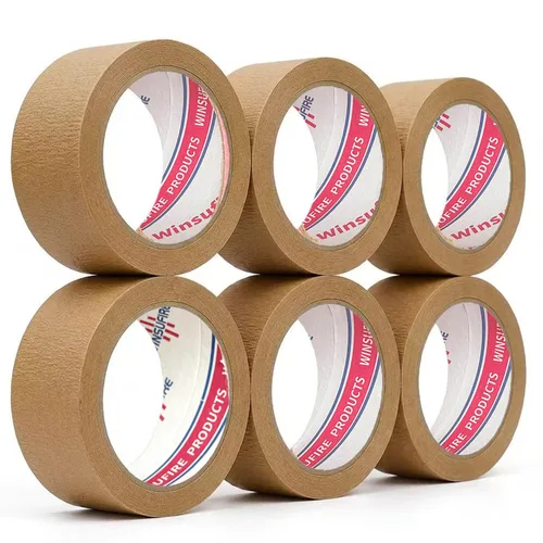 Vista 2 de Cinta de embalaje de papel kraft marrón ecológica, embalaje resistente puede biodegradable, orar jadeando, sellado, escritura y fácil de rasgar