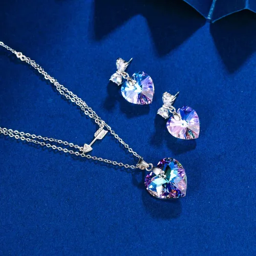Vista 5 de EleQueen Juego de collar y pendientes de plata de ley 925 con diseño de flecha de Cupido y corazón