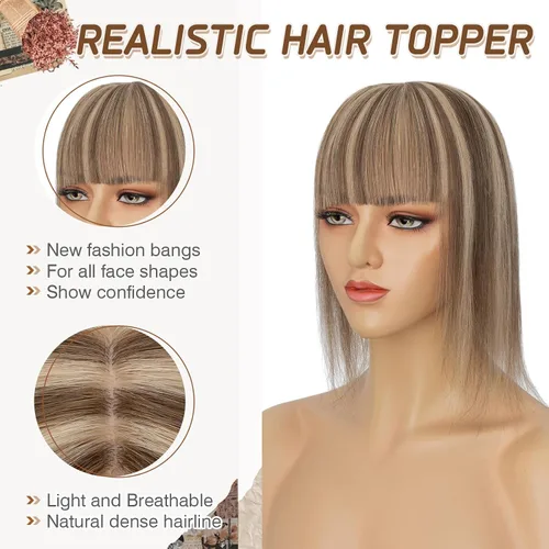 Vista 102 de Rich Choices Pelucas con topper de cabello para mujeres, cabello humano real 100% Remy, sin flequillo, para mujeres con adelgazamiento en la parte