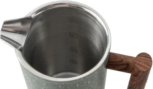 Vista 6 de Cafetera de prensa francesa de acero inoxidable, doble pared aislada, cafetera y tetera, mantiene el café o té preparado caliente, 33.8 fl oz, gris