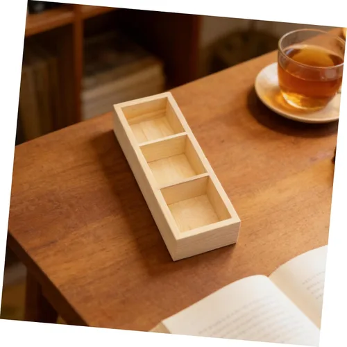 Vista 6 de Outanaya Small Wood Tea Box Organizer with 3 Compartments for Countertop