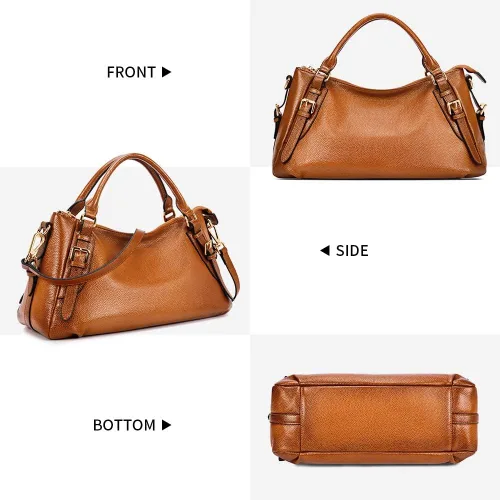 Vista 3 de Kattee Bolsos cruzados de cuero genuino suave para mujer, con asa superior, bolsos cruzados de diseñador de tamaño mediano