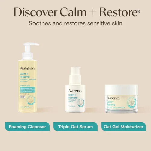 Vista 5 de Paquete de hidratante para piel sensible de Aveeno, Gel facial hidratante Calm + Restore de avena, 1.7 oz, y crema hidratante diaria