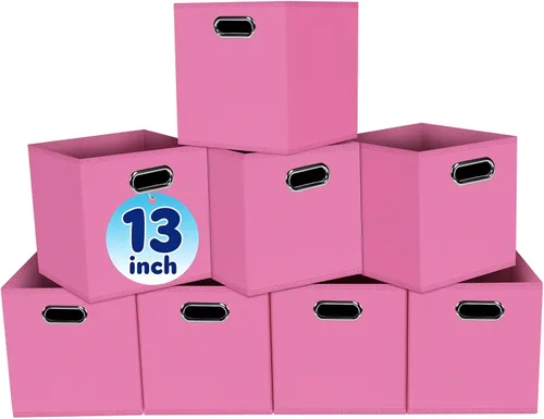 Vista 25 de Contenedores de almacenamiento de tela negra, 13 x 13 x 13 pulgadas, cajas de almacenamiento plegables con doble asa, caja organizadora de tela