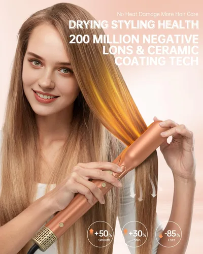 Vista 4 de Estilizador de aire caliente de 6 en 1 de webeauty [Doble voltaje], secador de pelo iónico negativo de alta velocidad con rizadores automáticos