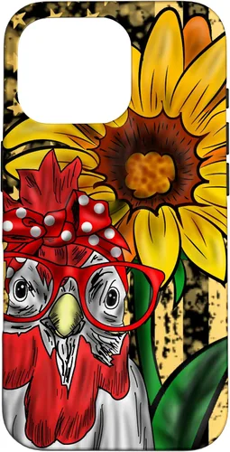 Vista 20 de iPhone 16 doméstico pollo vidrio bandera americana girasol retro divertido caso