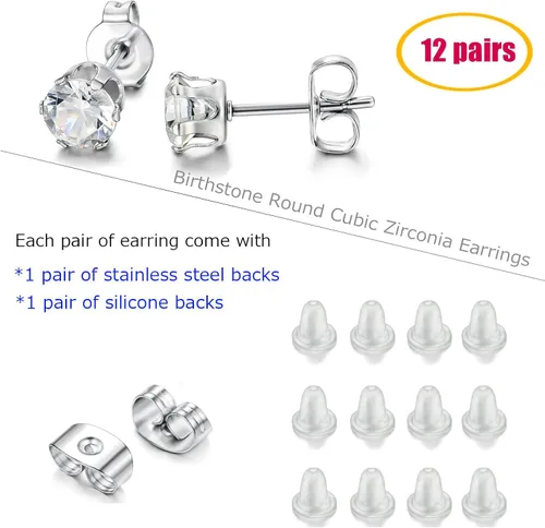 Vista 5 de Jstyle Jewelry Stainless Steel Womens CZ Stud Earings Set Piercing 12 Pairs
