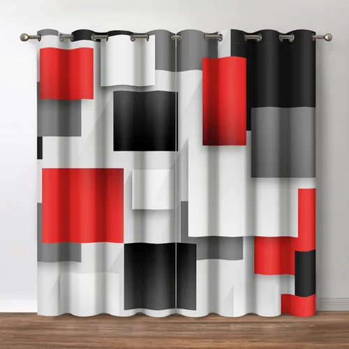 Vista 25 de Jekeno Cortinas blancas y negras para ventana, diseño moderno de ladrillo abstracto en 3D, cubos futuristas, geométricos, cuadros, bolsillo