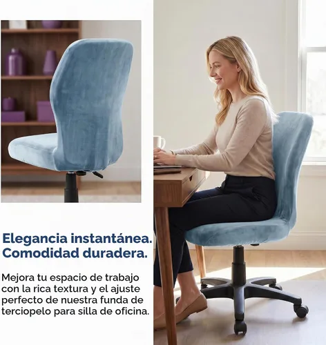 Vista 2 de Fundas elásticas de terciopelo para sillas de oficina sin brazos, funda elástica colorida para sillas de escritorio (azul bebé)