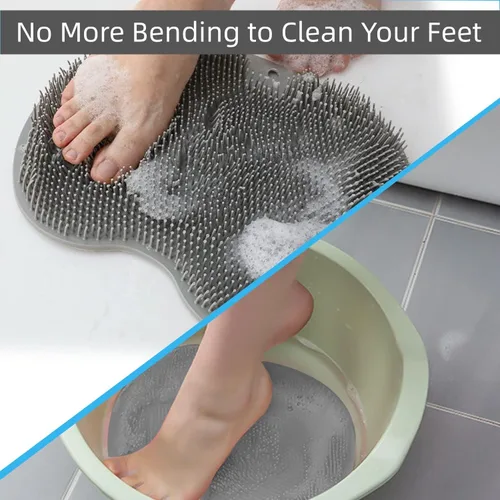 Vista 7 de YVPSI Limpiador de pies y espalda para ducha, almohadilla de masaje montada en la pared, cepillo de masaje de baño de silicona con ventosas para Azul
