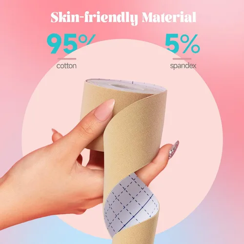 Vista 3 de PULIOU Cinta de pecho para mujer, cinta corporal para levantamiento de senos, 1 par de cubiertas reutilizables para pezones, 1 rollo de cinta