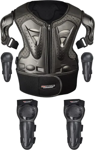 Vista 4 de Traje de armadura de moto para niños, equipo de protección para moto cross, chaleco protector para niños con almohadillas protectoras para codos