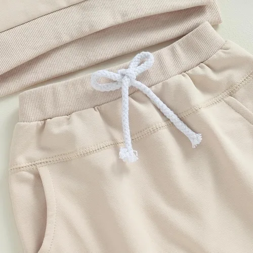 Vista 6 de Conjunto de 2 piezas de sudadera de manga larga para bebé niño y niña, color liso, 2 piezas, para otoño e invierno