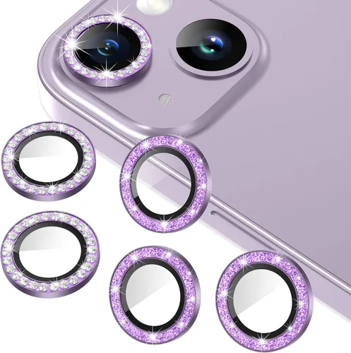 Vista 11 de AGVEE 3+3 Protector de Lente de Cámara para iPhone 14 6.1" / 14 Plus 6.7", Diamante Brillante y Anillo de Metal con Purpurina Brillante Vidrio negro