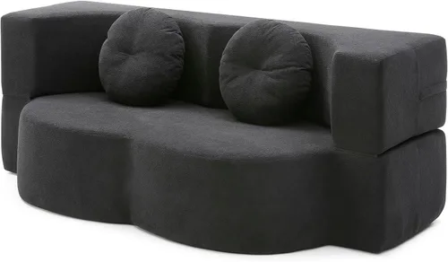Vista 7 de 2-in-1 Folding Sofa Bed with Pillow, Twin Sleeper Sofa, Floor& Futon Loveseat Couch, Foam Folding Mattress Sleeper for Living Room, Guest Use Black