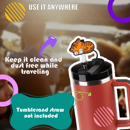 Vista 5 de 8 fundas de popote para popotes reutilizables, lindo estilo gato, tapas de popote de silicona para vasos, cubierta para popote Stanley, fundas
