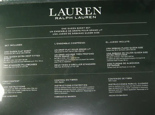 Vista 3 de Lauren Ralph Lauren Queen Cadet Blue Dunham - Juego de sábanas de satén